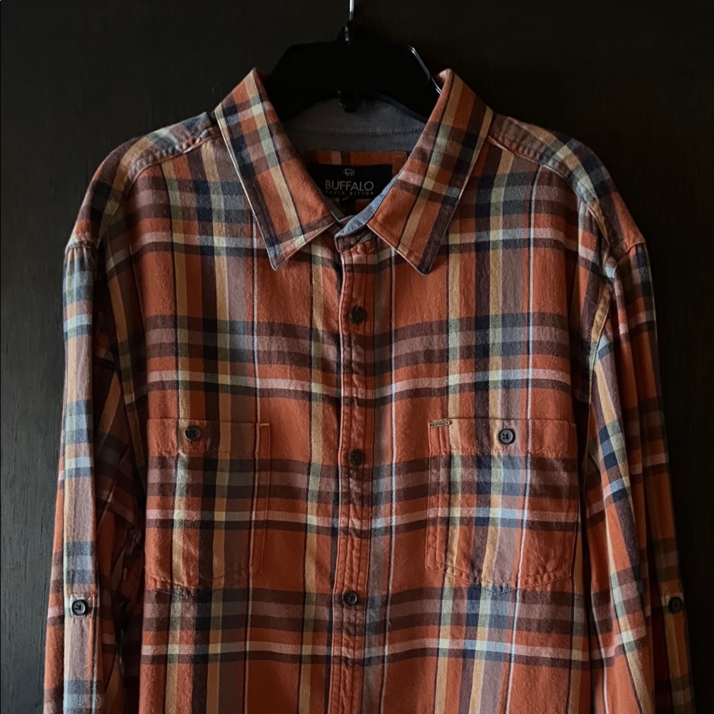 Buffalo David Bitton Rust and Navy Plaid Shirt